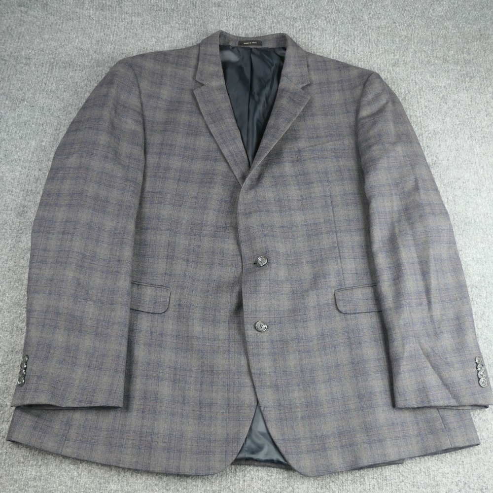 Kenneth Cole Sport Coat Men 50L Wool Glen Plaid Grey Blue Two Button Suit Blazer